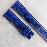 Ostrich Shin Padded Watch Strap - Electric Blue & Orange