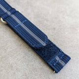 Premium Ribbed Two Piece Ballistic Nylon Strap - Navy & Blue Pinstripe