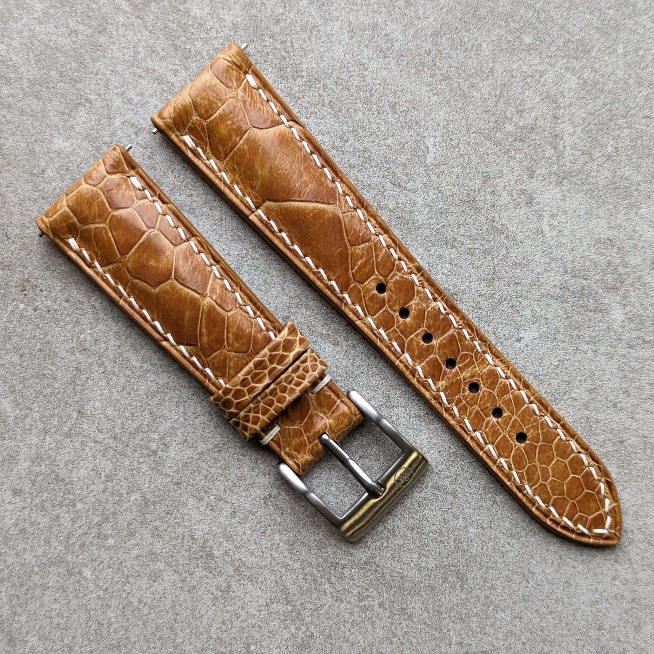 Ostrich Shin Watch Strap Honey Brown RTW The Strap Tailor ostrich-shin-watch-strap-honey-brown-rtw-the-strap-tailor