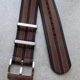 Premium Ribbed Fabric Watch Strap - Bond Green & Red