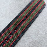 Premium Ribbed Fabric Watch Strap - Bond Green & Red