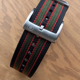 Premium Ribbed Fabric Watch Strap - Bond Green & Red