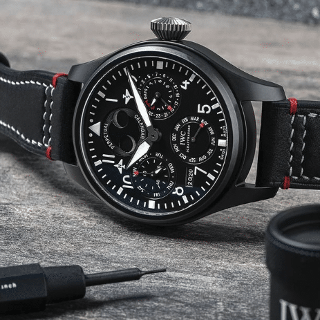 French Calfskin IWC Style Strap - Black with contrast stitching - The Strap Tailor