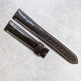 Ostrich Shin Watch Strap - Dark Brown W/Cream stitching