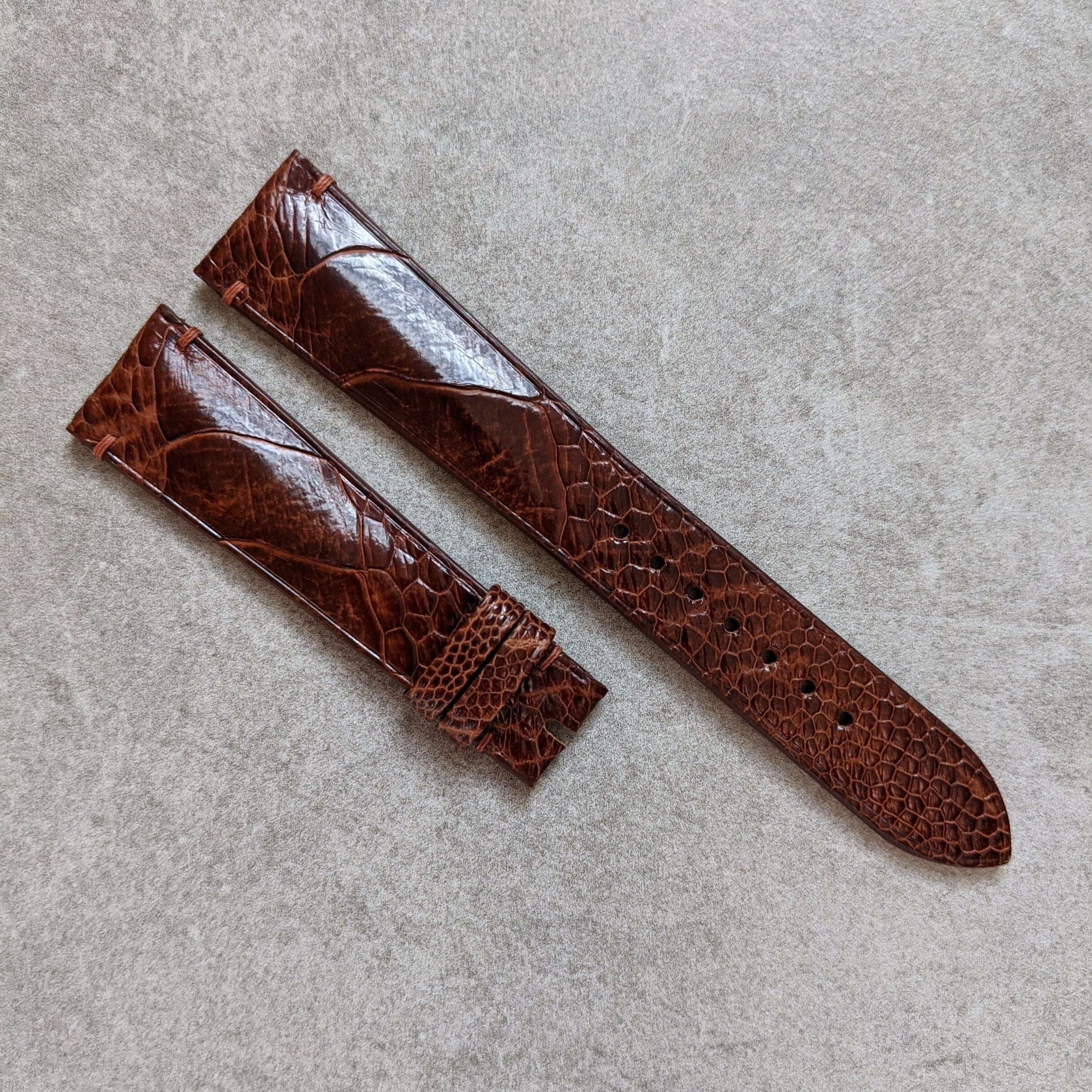 Ostrich Shin Watch Strap - Minimal Stitch - Cognac - The Strap Tailor