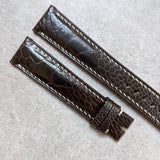 Ostrich Shin Watch Strap - Dark Brown W/Cream stitching