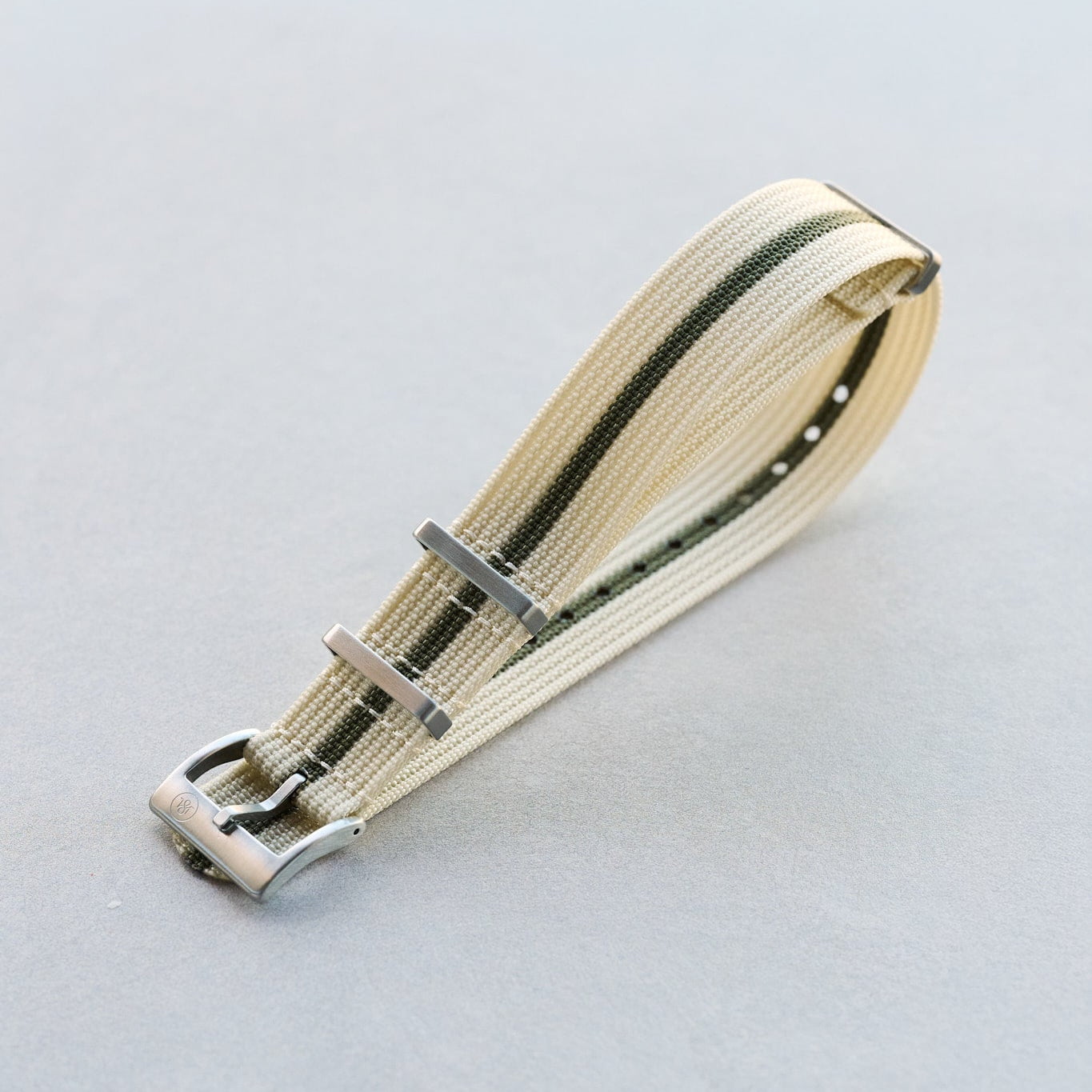 Premium Ribbed Fabric Watch Strap - Cream & Army Green - The Strap Tailor