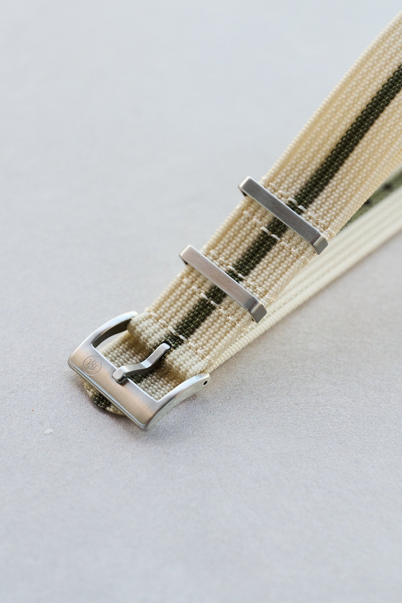 Premium Ribbed Fabric Watch Strap - Cream & Army Green - The Strap Tailor