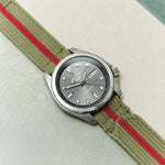Premium Ribbed Two Piece Ballistic Nylon Strap - Olive Green & Red Pin Stripe - The Strap Tailor