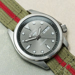 Premium Ribbed Two Piece Ballistic Nylon Strap - Olive Green & Red Pin Stripe - The Strap Tailor