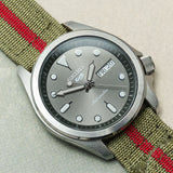 Premium Ribbed Two Piece Ballistic Nylon Strap - Olive Green & Red Pin Stripe - The Strap Tailor