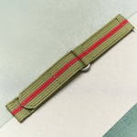 Premium Ribbed Two Piece Ballistic Nylon Strap - Olive Green & Red Pin Stripe - The Strap Tailor
