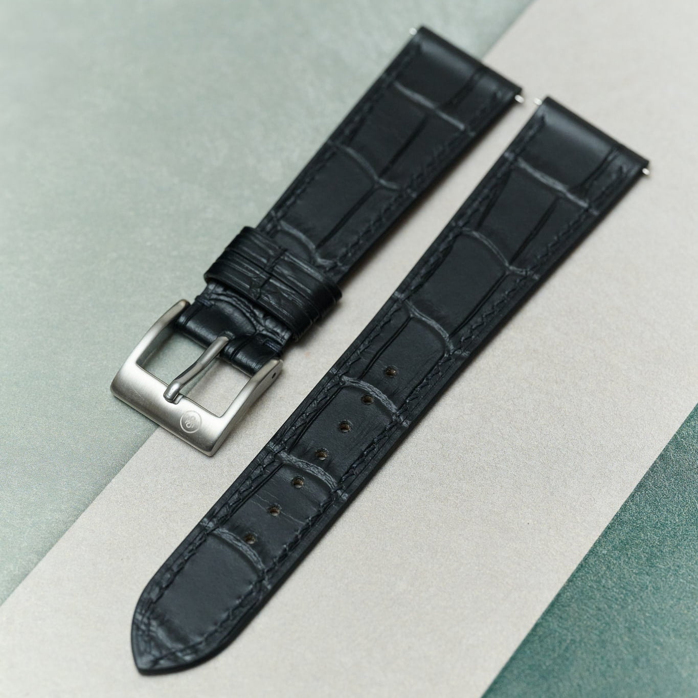 Embossed Crocodile Watch Strap - Black Slimline - RTW - The Strap Tailor