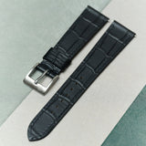 Embossed Crocodile Watch Strap - Black Slimline - RTW - The Strap Tailor