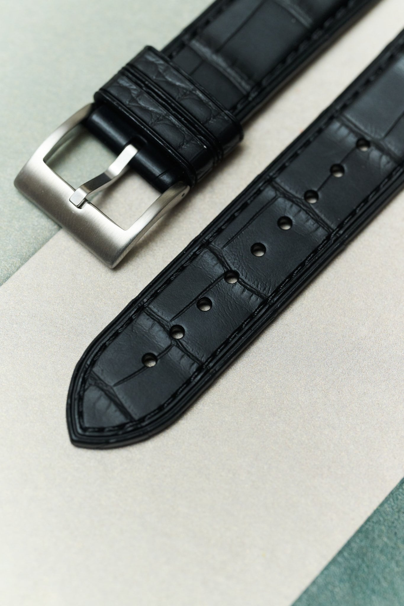 The Riviera – Croc-Embossed FKM Rubber Strap - Black - The Strap Tailor