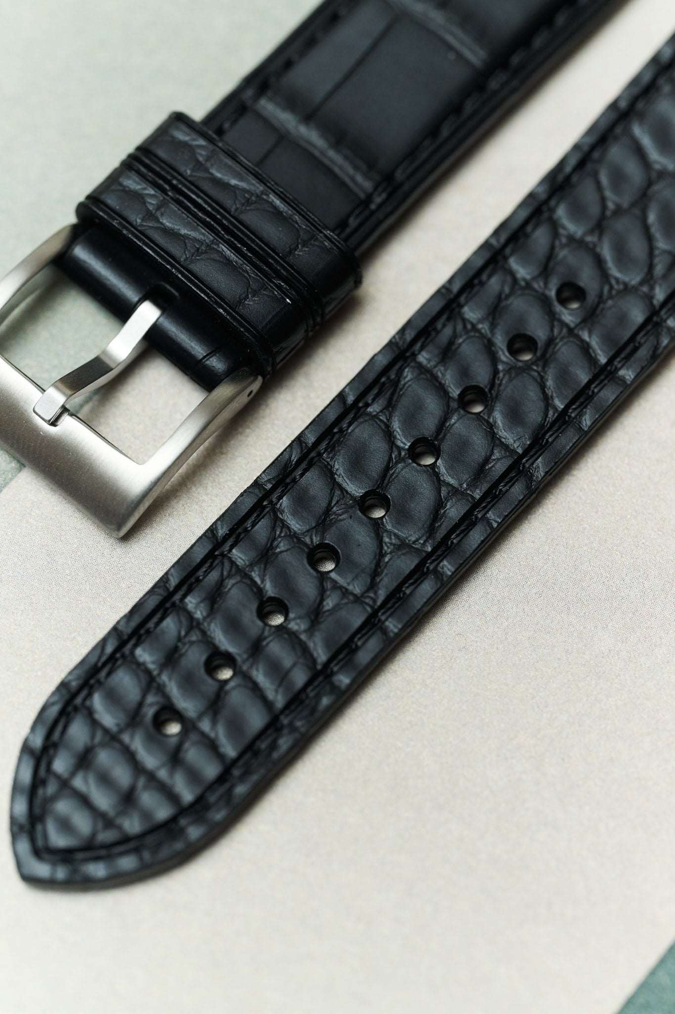 The Riviera – Croc-Embossed FKM Rubber Strap - Black - The Strap Tailor