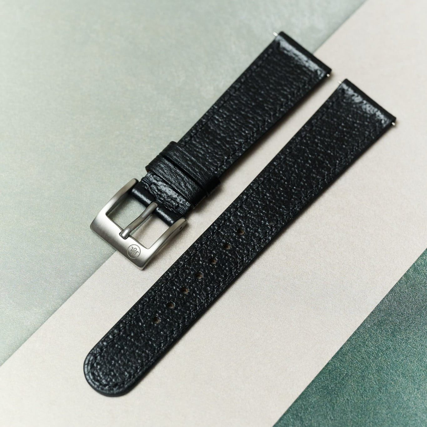 Vintage Style Pig Skin Watch Strap - Black Slimline - RTW - The Strap Tailor