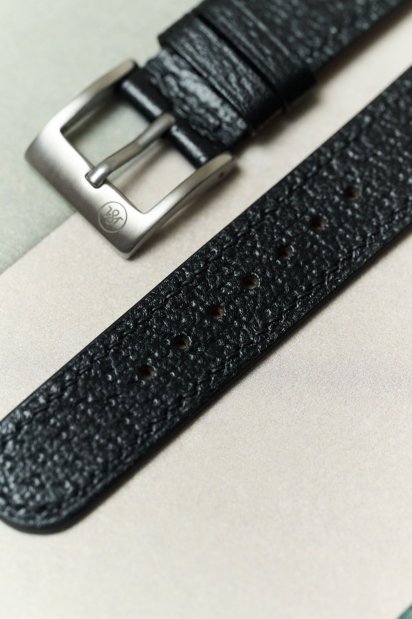 Vintage Style Pig Skin Watch Strap - Black Slimline - RTW - The Strap Tailor