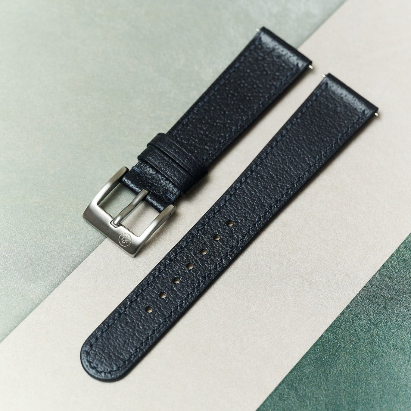 Vintage Style Pig Skin Watch Strap - Navy Slimline - RTW - The Strap Tailor