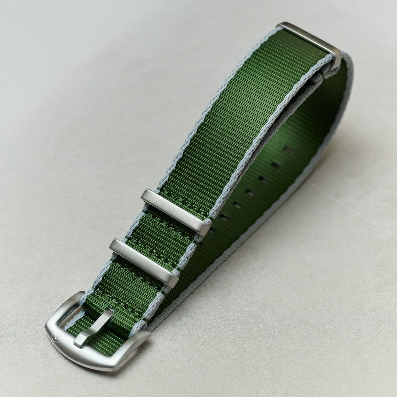 Premium Fabric Watch Strap - Army Green W/Grey Piping - The Strap Tailor