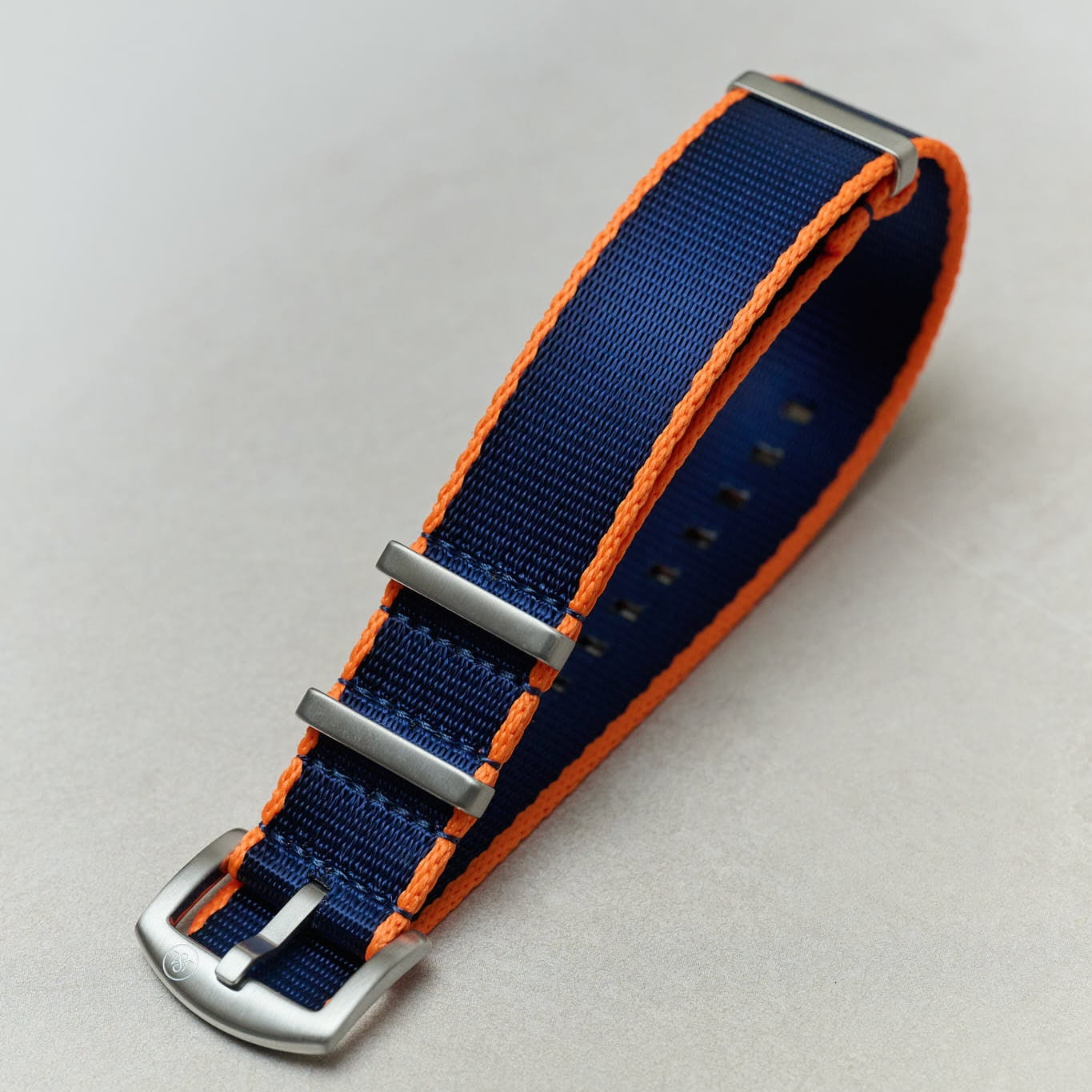 Premium Fabric Watch Strap - Navy Blue W/Orange Piping - The Strap Tailor