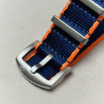 Premium Fabric Watch Strap - Navy Blue W/Orange Piping - The Strap Tailor