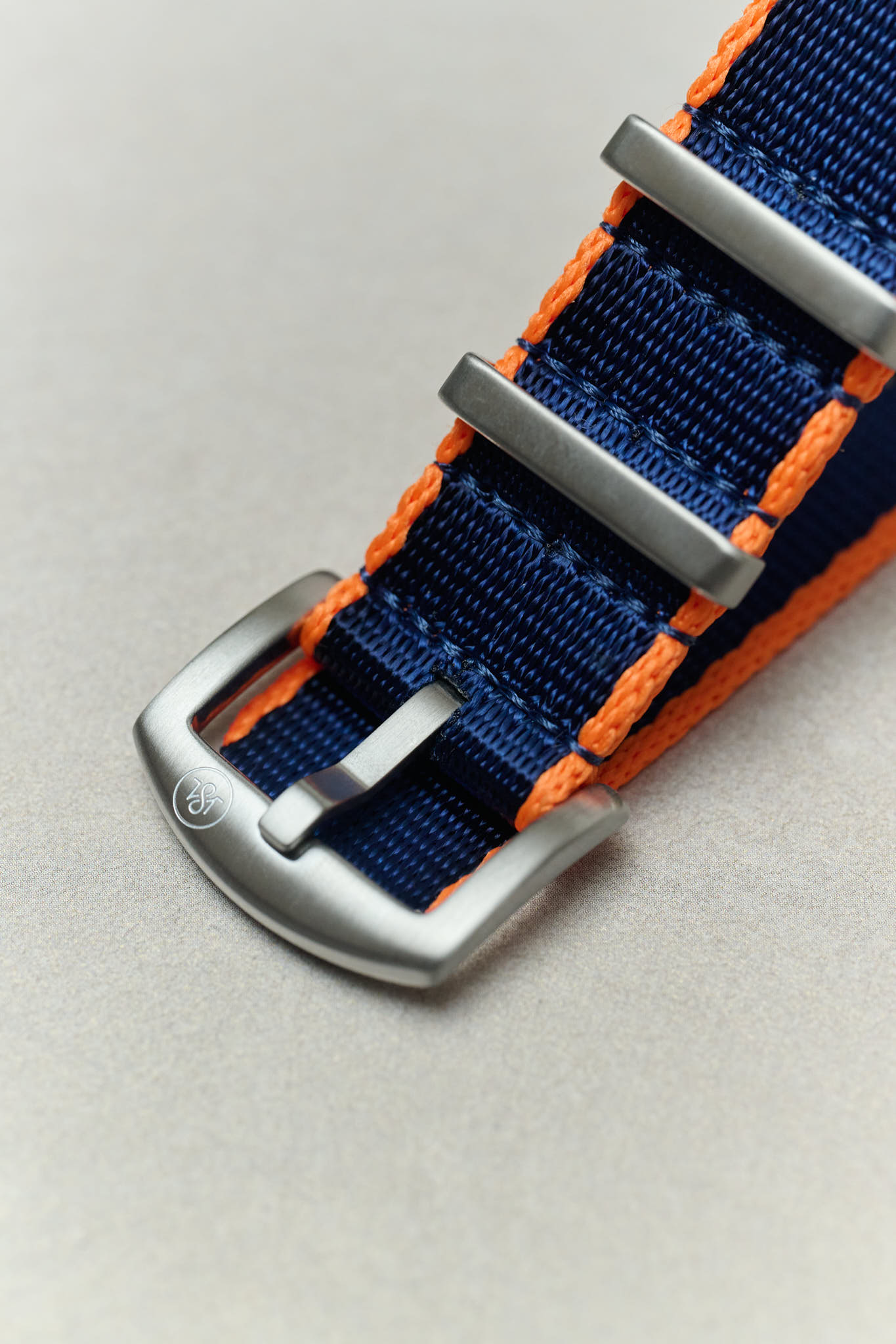 Premium Fabric Watch Strap - Navy Blue W/Orange Piping - The Strap Tailor