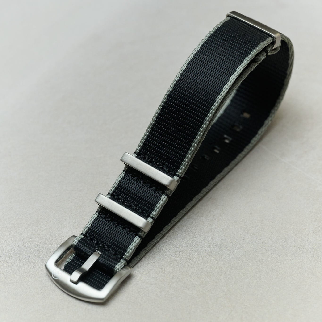 Premium Fabric Watch Strap - Black W/Grey Piping - The Strap Tailor