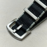 Premium Fabric Watch Strap - Black W/Grey Piping - The Strap Tailor