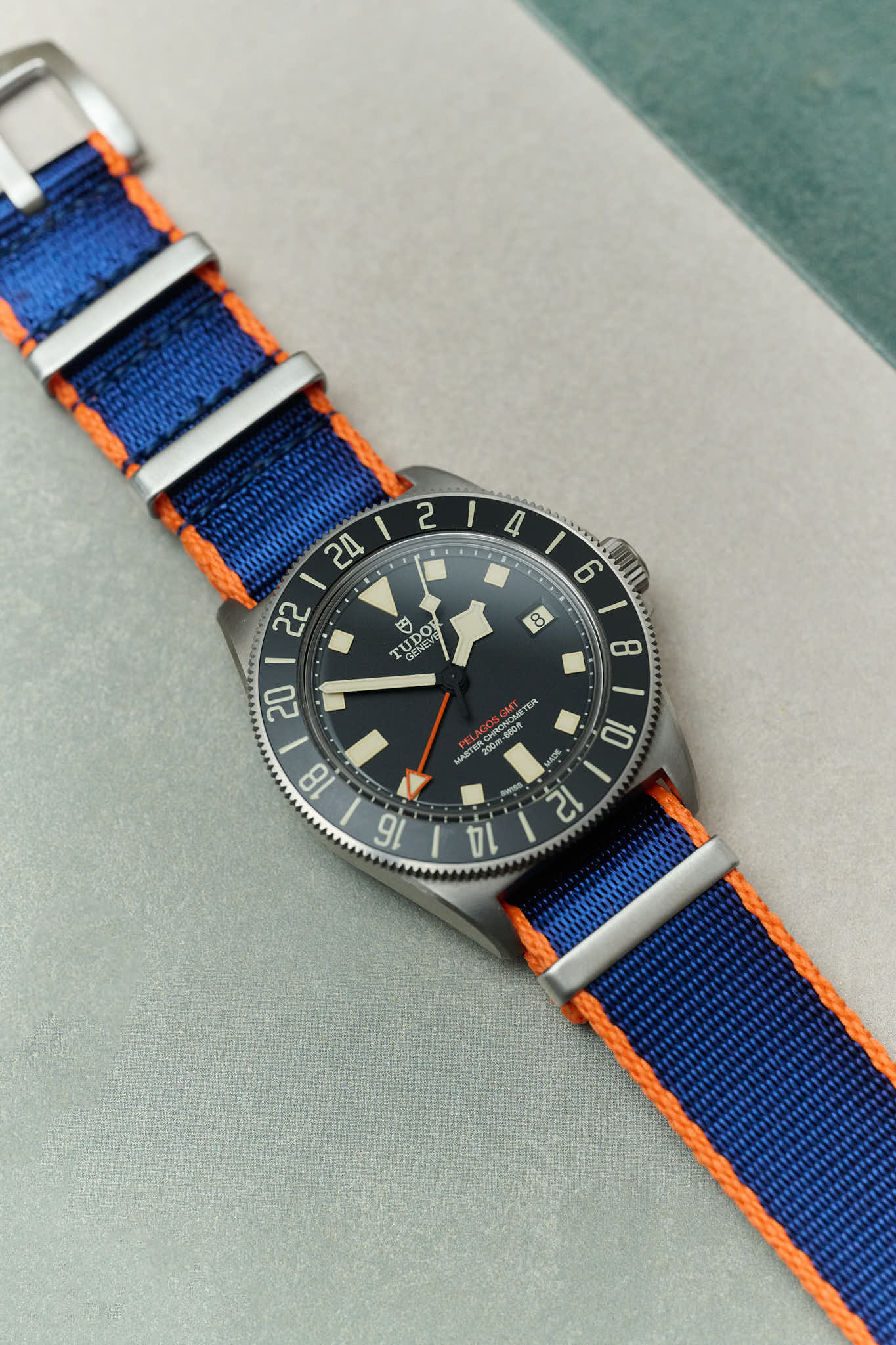 Premium Fabric Watch Strap - Navy Blue W/Orange Piping - The Strap Tailor