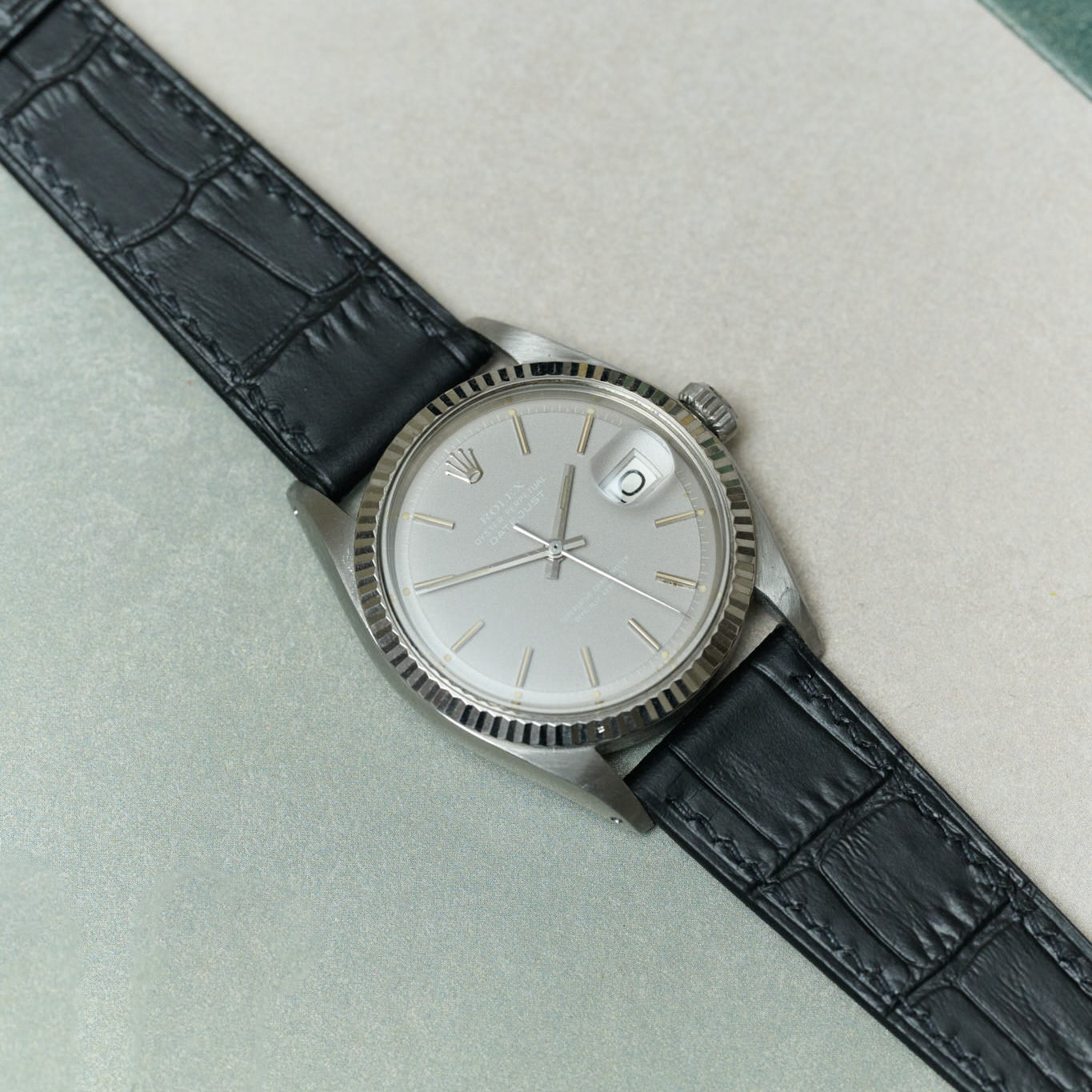 Embossed Crocodile Watch Strap - Black Slimline - RTW - The Strap Tailor