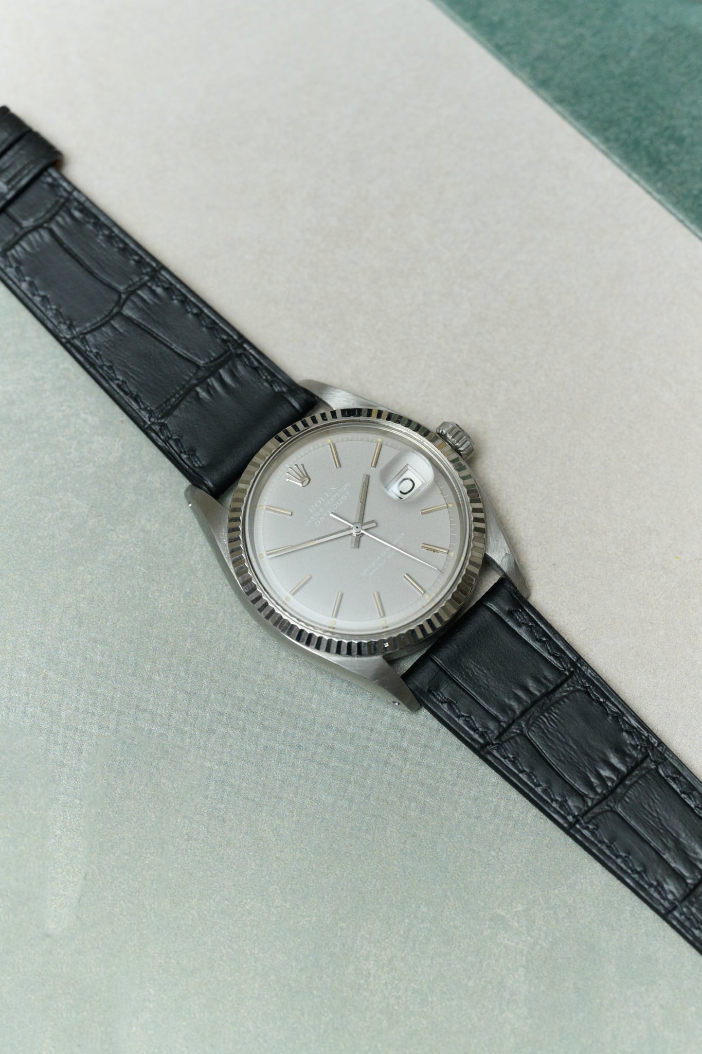 Embossed Crocodile Watch Strap - Black Slimline - RTW - The Strap Tailor