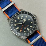 Premium Fabric Watch Strap - Navy Blue W/Orange Piping - The Strap Tailor