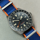 Premium Fabric Watch Strap - Navy Blue W/Orange Piping - The Strap Tailor