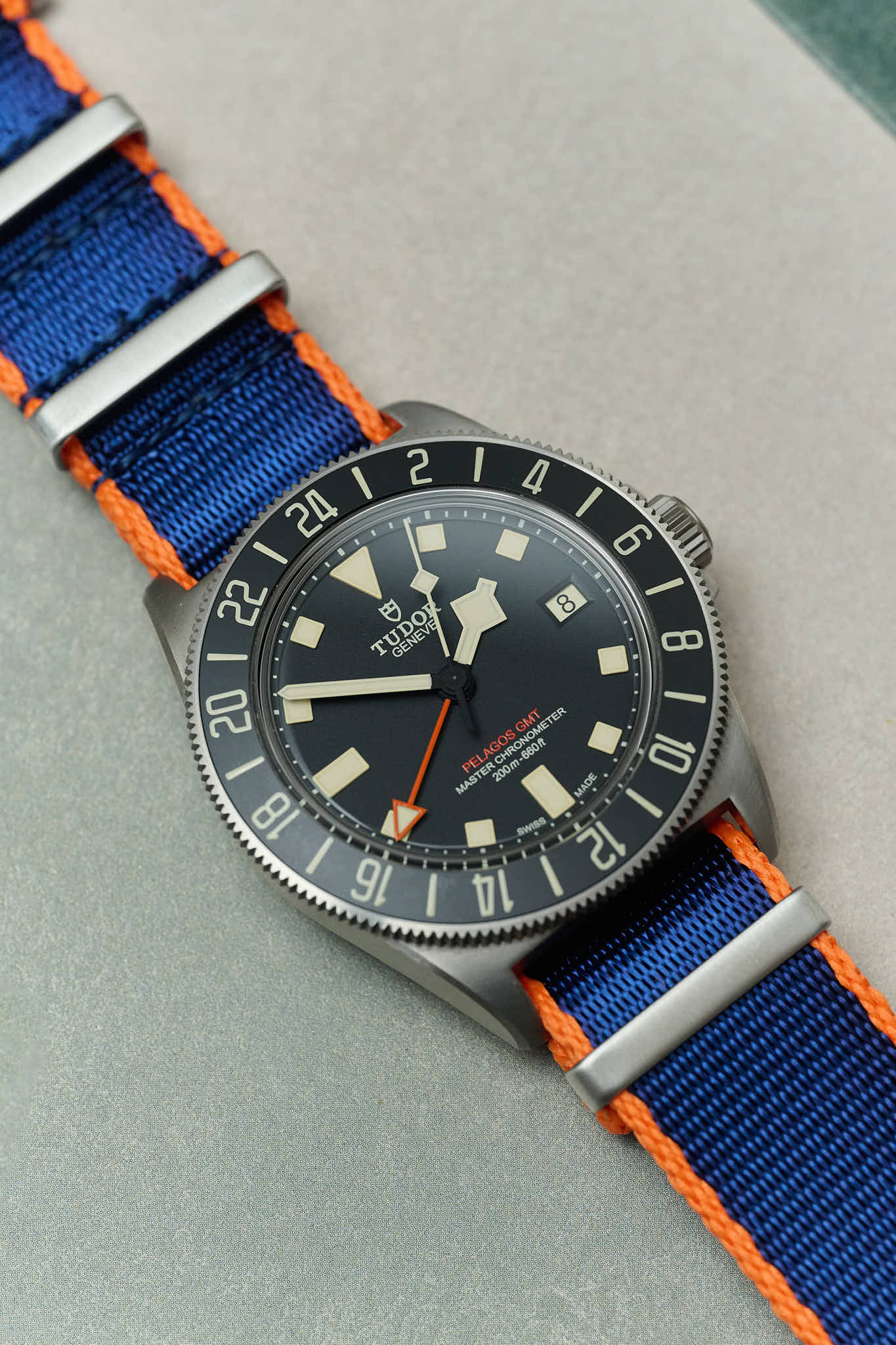 Premium Fabric Watch Strap - Navy Blue W/Orange Piping - The Strap Tailor