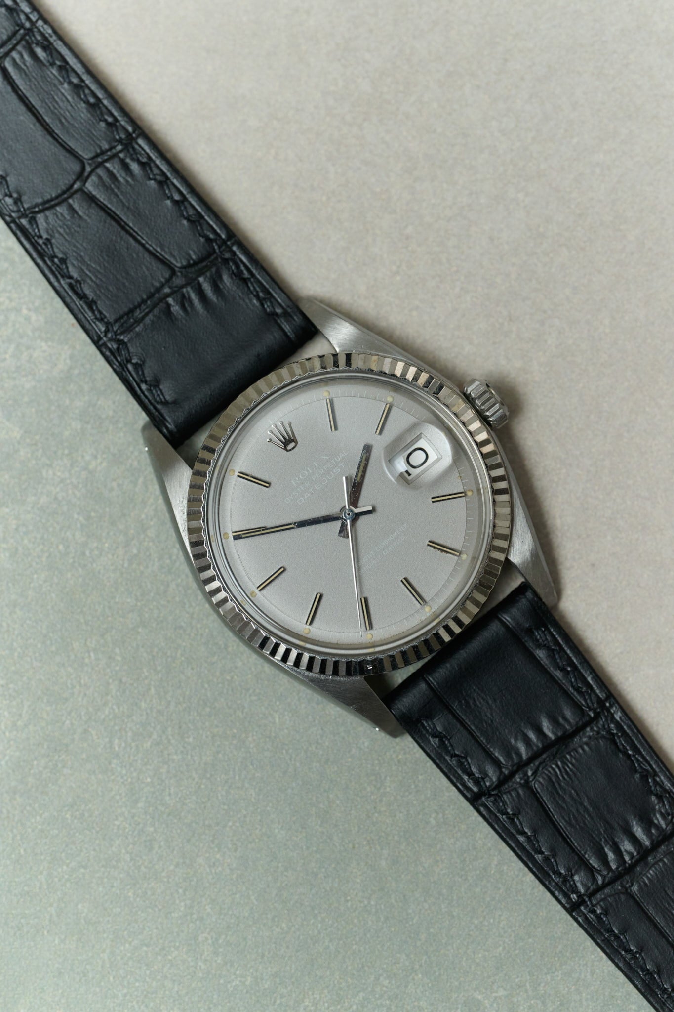 Embossed Crocodile Watch Strap - Black Slimline - RTW - The Strap Tailor