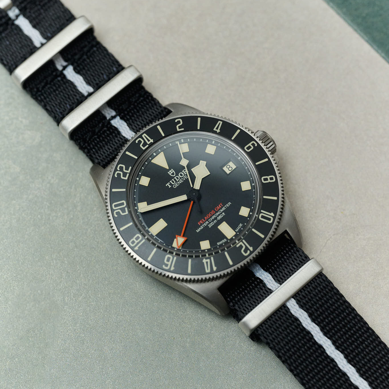 Premium Fabric Watch Strap - Black W/White Pinstripe - The Strap Tailor