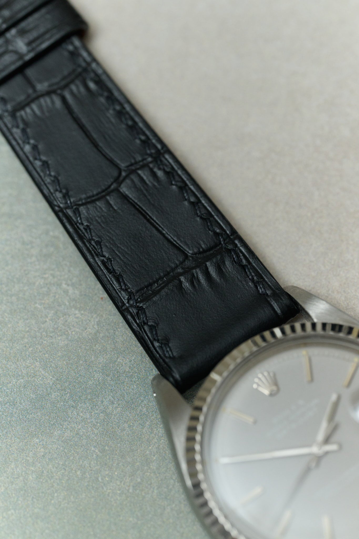 Embossed Crocodile Watch Strap - Black Slimline - RTW - The Strap Tailor