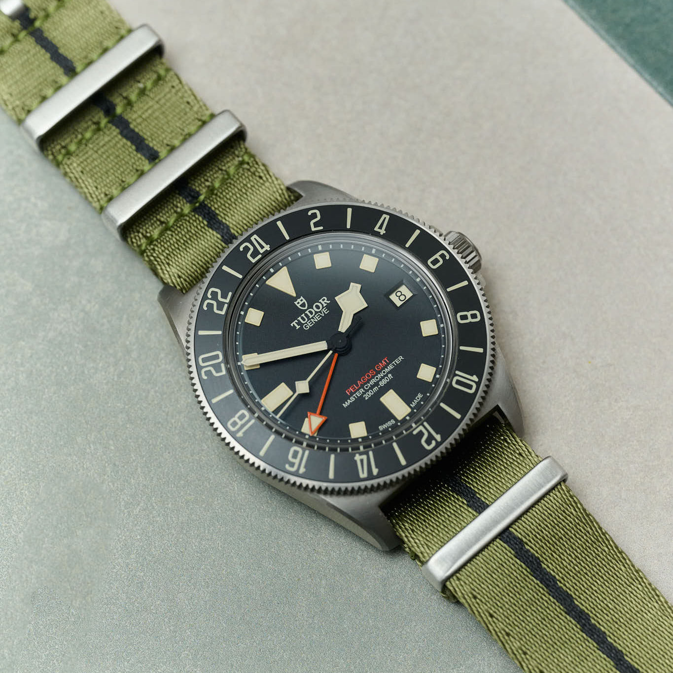 Premium Fabric Watch Strap - Army Green W/Black Pin Stripe - The Strap Tailor