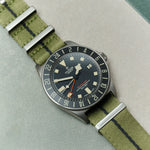 Premium Fabric Watch Strap - Army Green W/Black Pin Stripe - The Strap Tailor