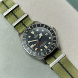 Premium Fabric Watch Strap - Army Green W/Black Pin Stripe - The Strap Tailor