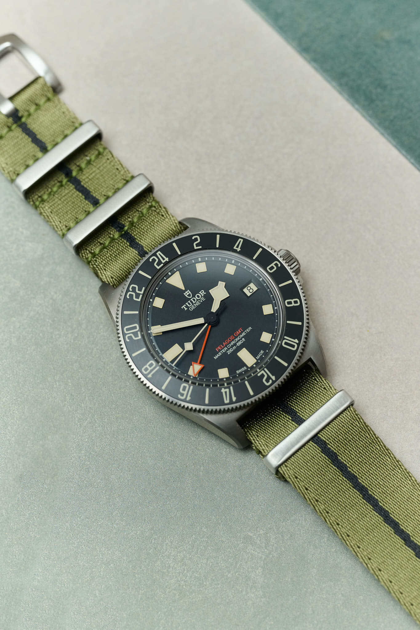 Premium Fabric Watch Strap - Army Green W/Black Pin Stripe - The Strap Tailor