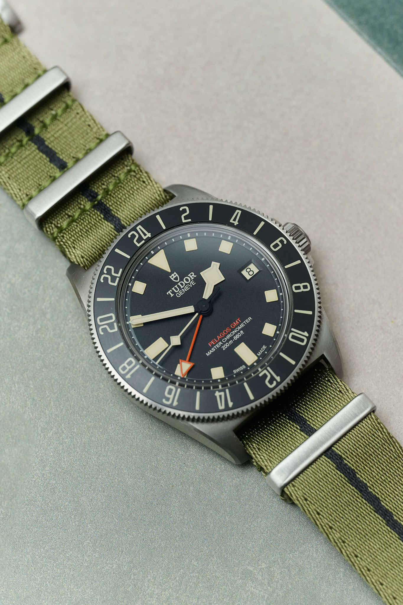 Premium Fabric Watch Strap - Army Green W/Black Pin Stripe - The Strap Tailor