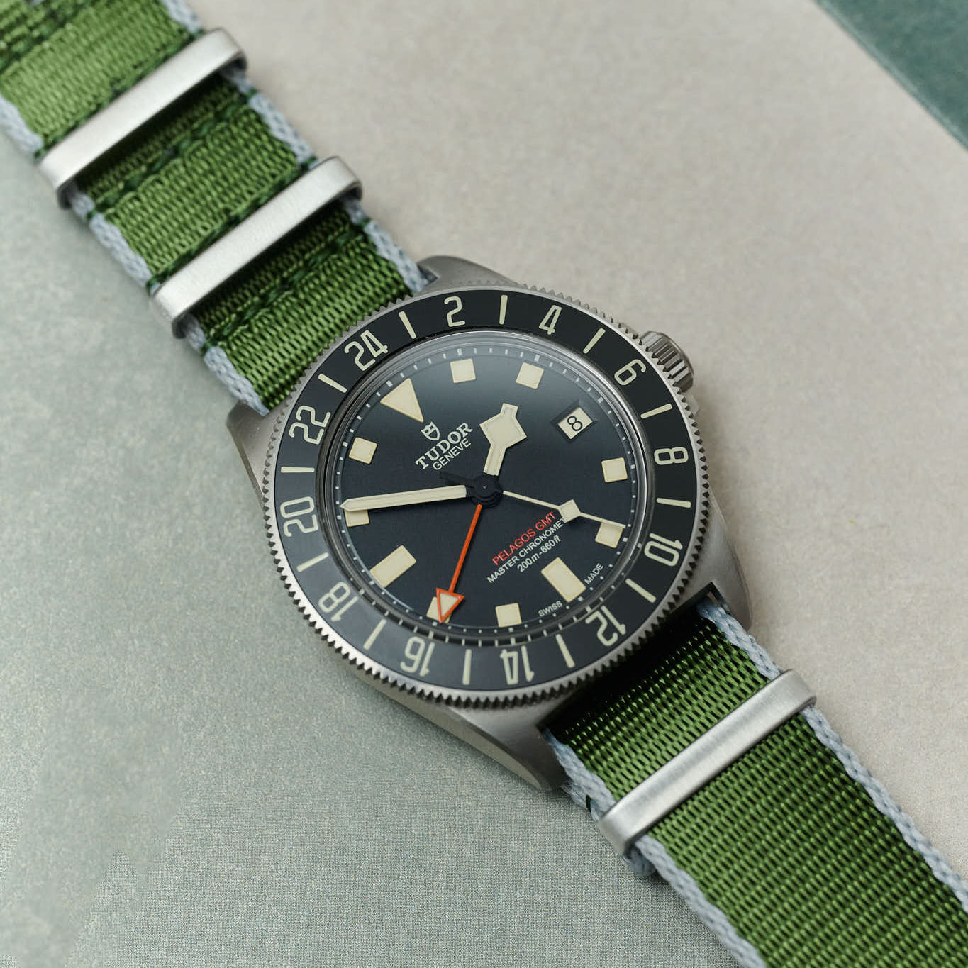 Premium Fabric Watch Strap - Army Green W/Grey Piping - The Strap Tailor