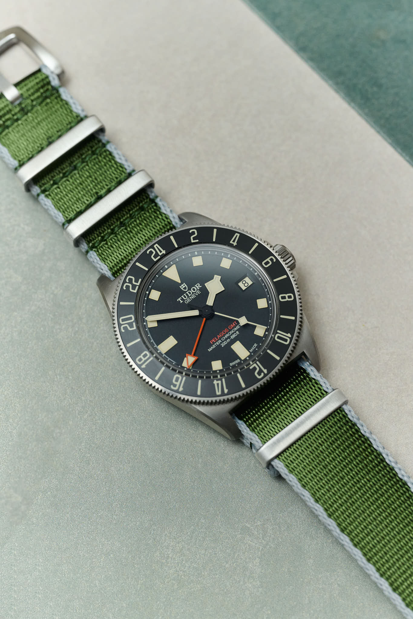 Premium Fabric Watch Strap - Army Green W/Grey Piping - The Strap Tailor