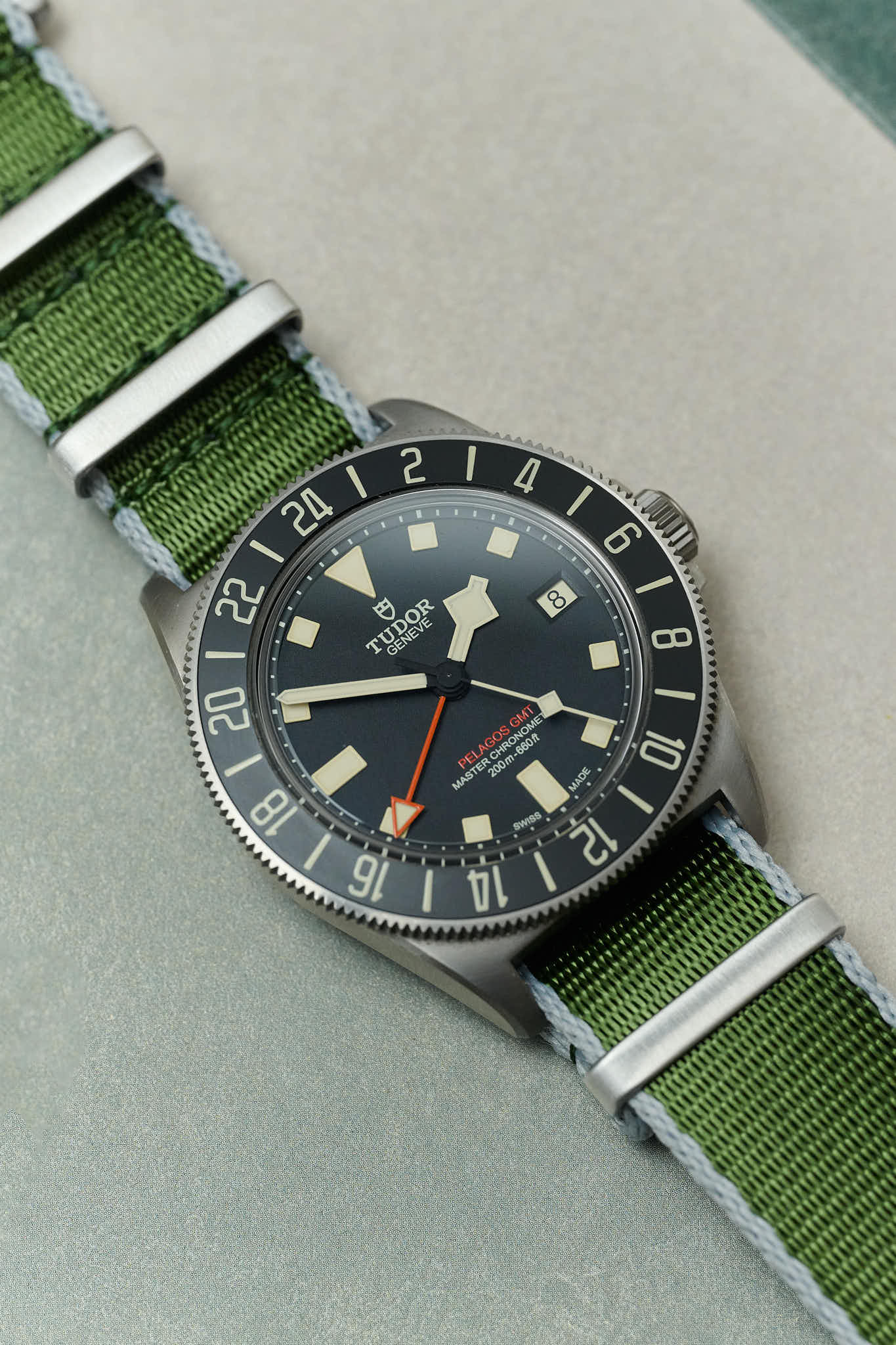 Premium Fabric Watch Strap - Army Green W/Grey Piping - The Strap Tailor