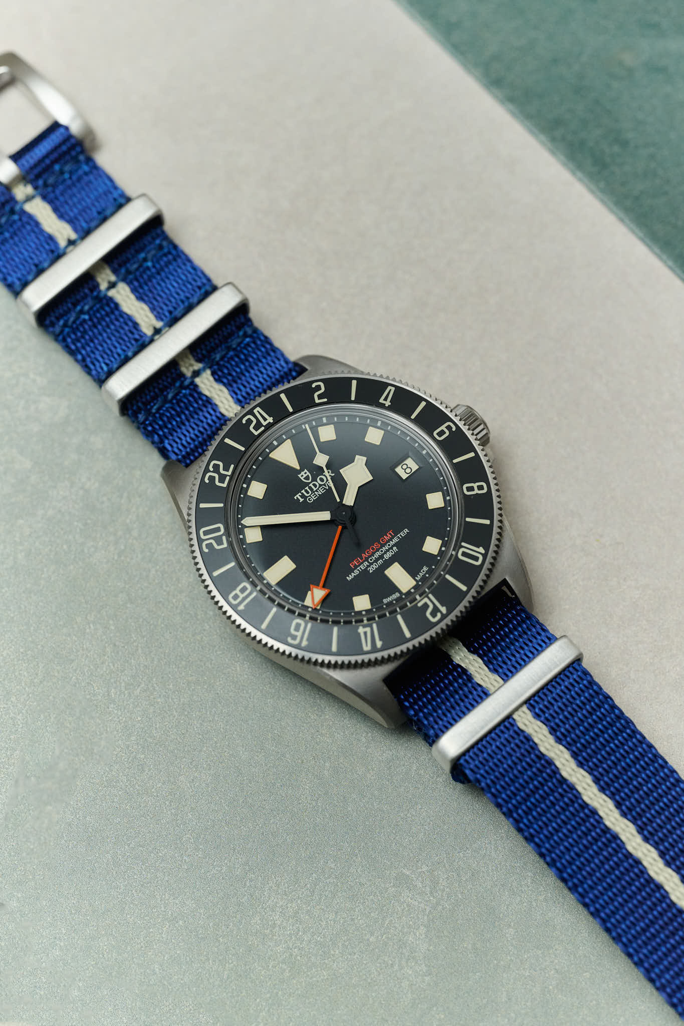 Premium Fabric Watch Strap - Navy W/Cream Pinstripe - The Strap Tailor