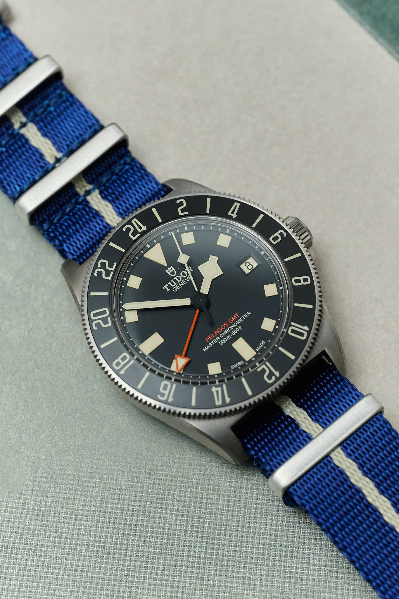 Premium Fabric Watch Strap - Navy W/Cream Pinstripe - The Strap Tailor