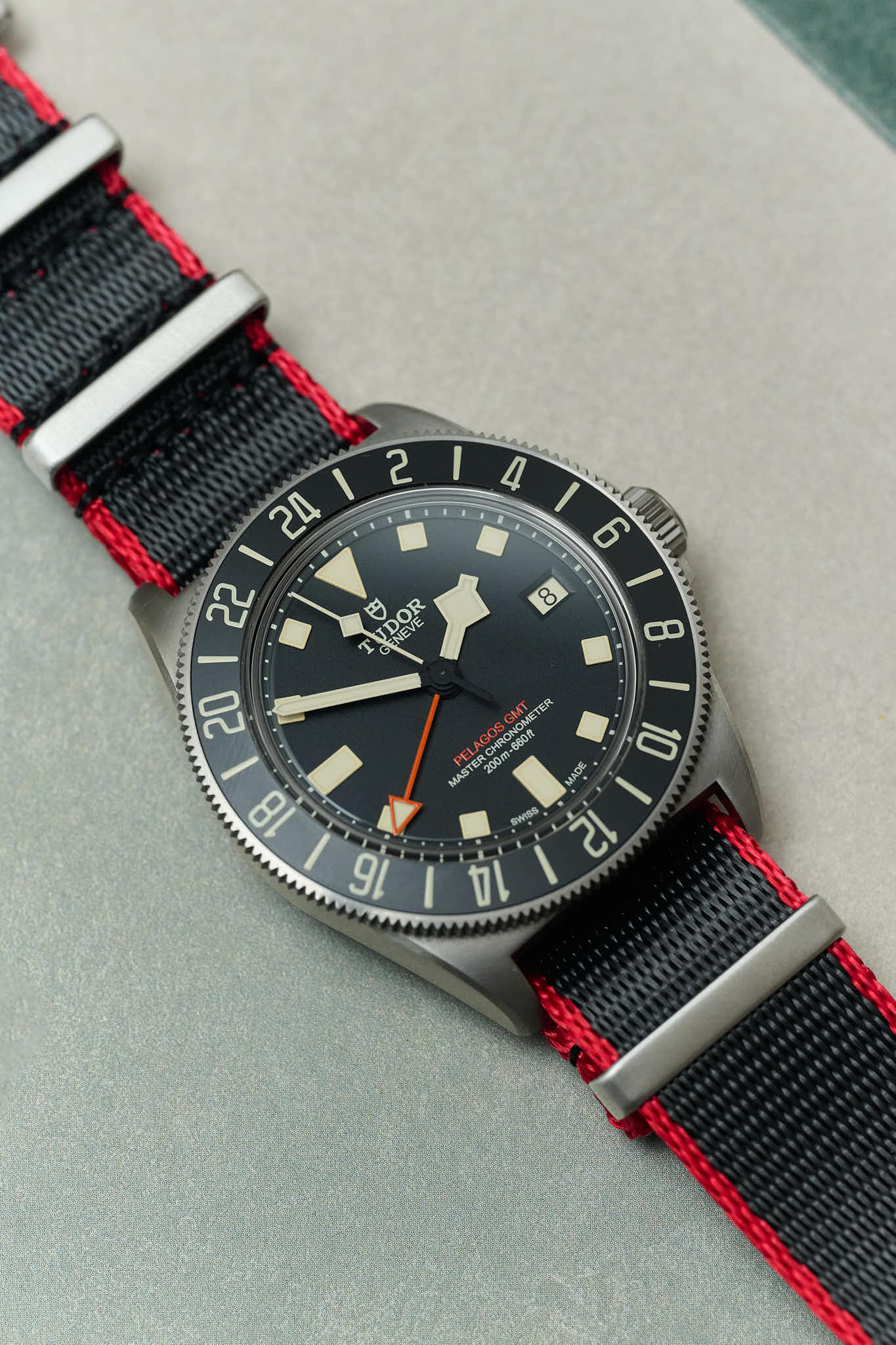 Premium Fabric Watch Strap - BlackW/Red Piping - The Strap Tailor