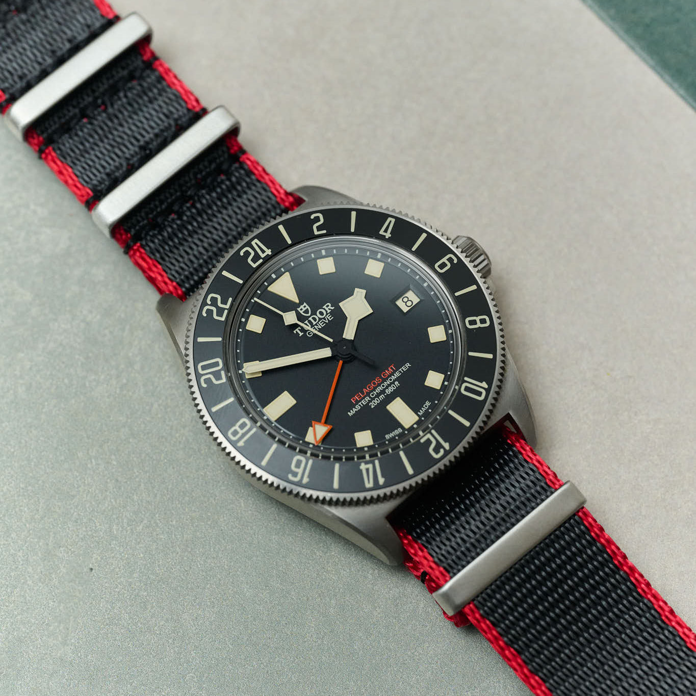Premium Fabric Watch Strap - BlackW/Red Piping - The Strap Tailor